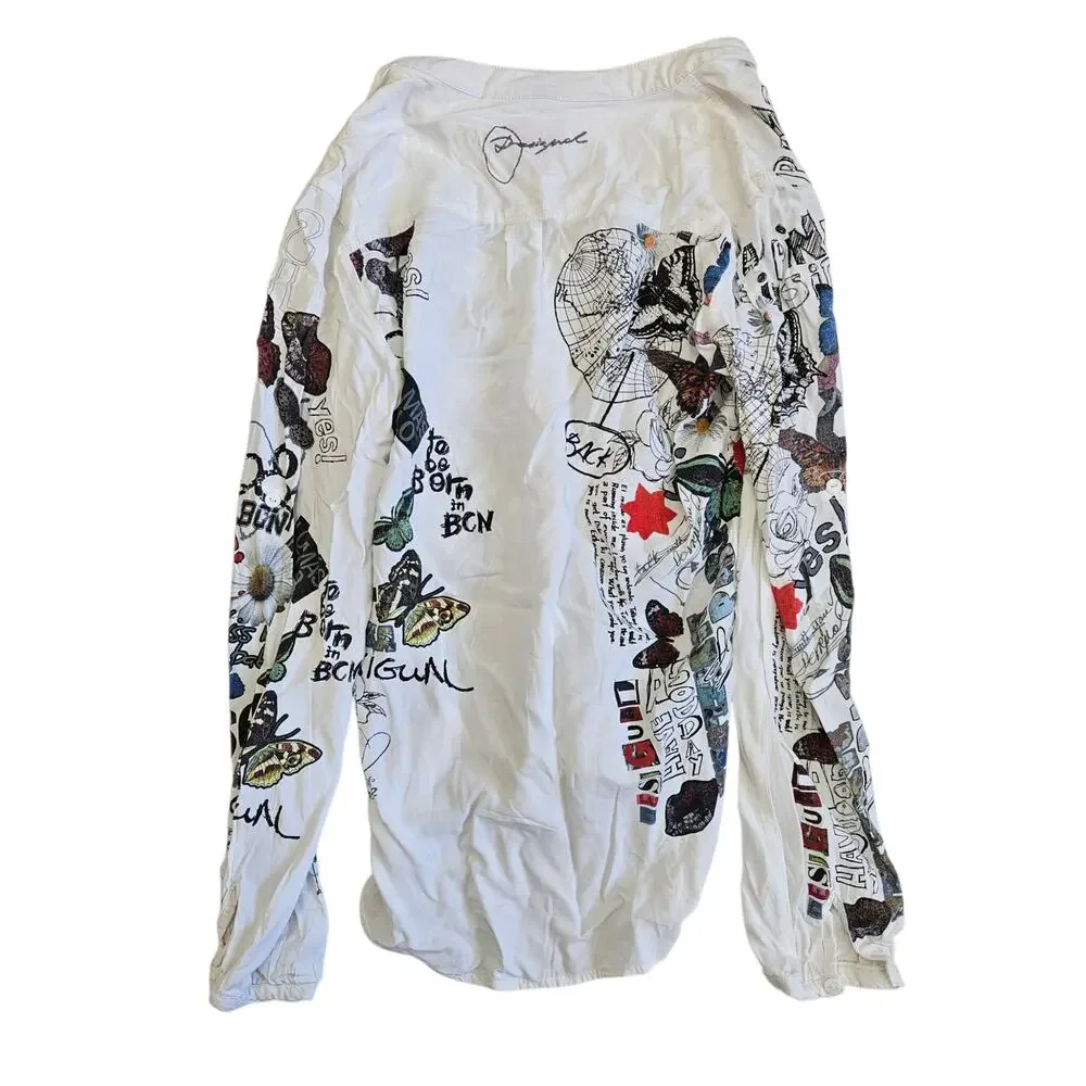 Desigual Graphic Top Long-Sleeved Tunic Boho Euro - Small - Picture 2 of 5